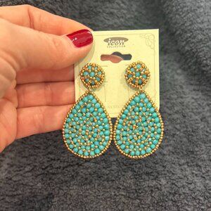 Turquoise and Gold Beaded Earrings